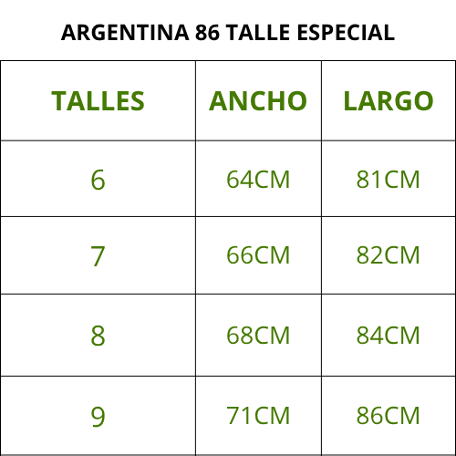 ARGENTINA 86 TALLE ESPECIAL